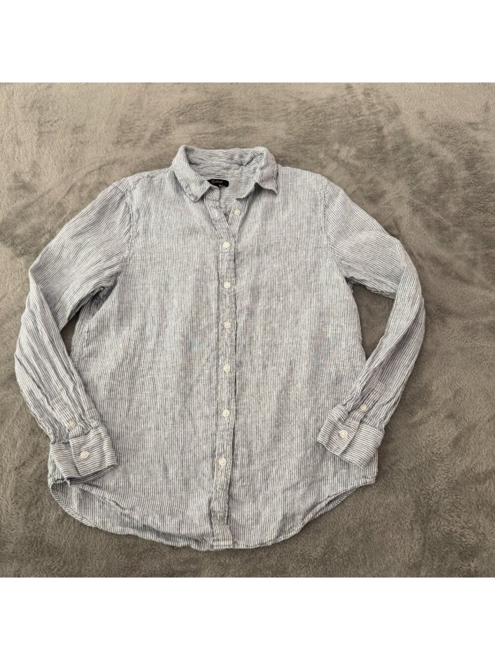 Quince 100% Linen Long Sleeve Striped Button Up Shirt Blouse MEDIUM Blue Stripe